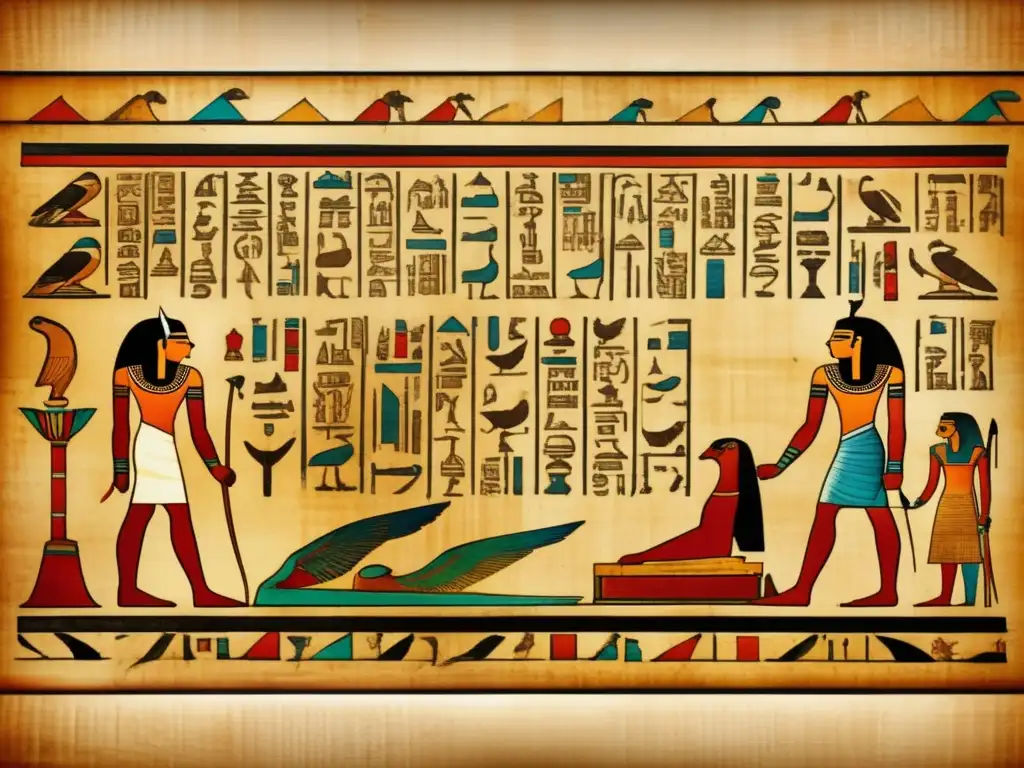 Dinastías egipcias y su escritura: Un antiguo papiro egipcio perfectamente preservado revela intrincadas jeroglíficos que capturan la maestría de la escritura en la antigüedad