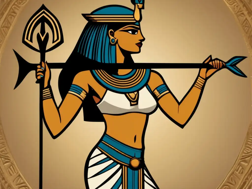 Neith diosa creadora guerrera, de gran detalle, en estilo vintage