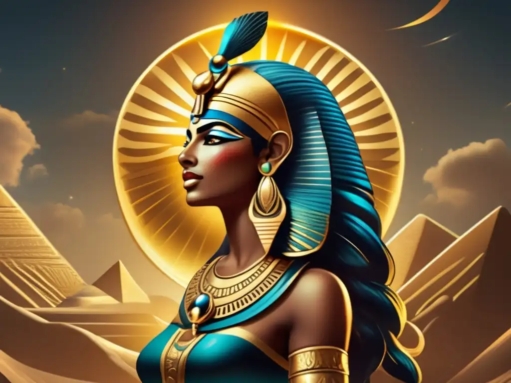 Neith, diosa creadora guerrera, se muestra en una imagen ultradetallada en estilo vintage