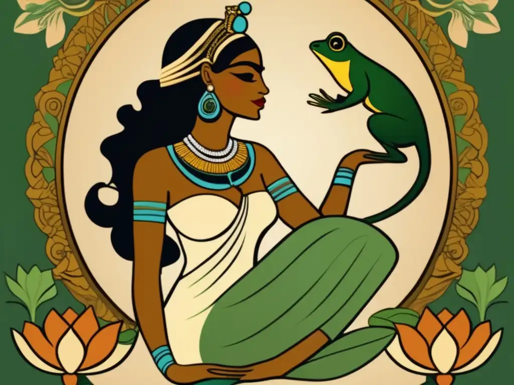 Heqet, la diosa egipcia de la fertilidad y el nacimiento, deslumbra en esta ilustración vintage