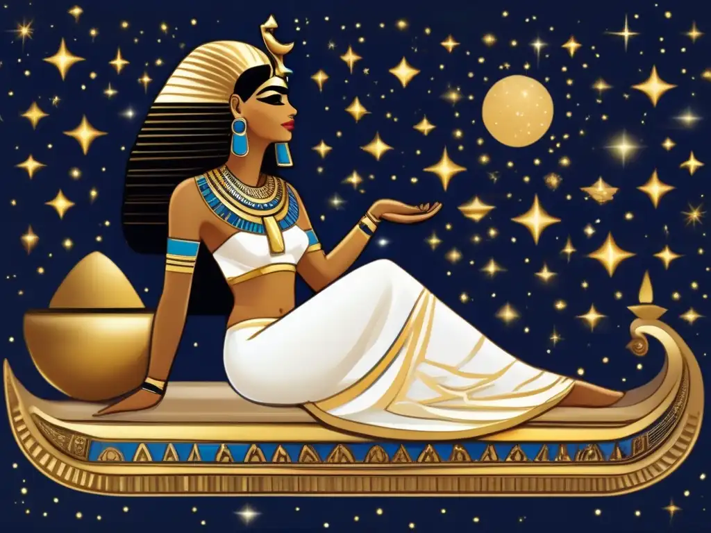 Nut, la diosa egipcia del cielo, en una imagen vintage llena de detalles Diosa Nut mitología egipcia, una imagen detallada y vintage llena el marco