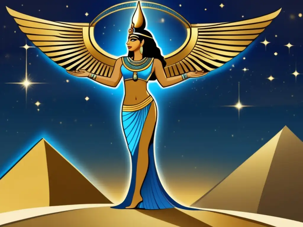 Deslumbrante imagen vintage de la diosa egipcia Nut, protectora del cielo Diosa Nut, la protectora del cielo, se muestra majestuosa en esta imagen vintage de la mitología egipcia