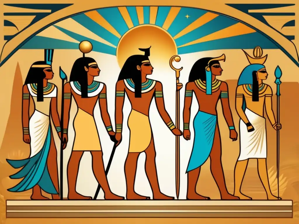 Ilustración vintage de dioses y diosas egipcios