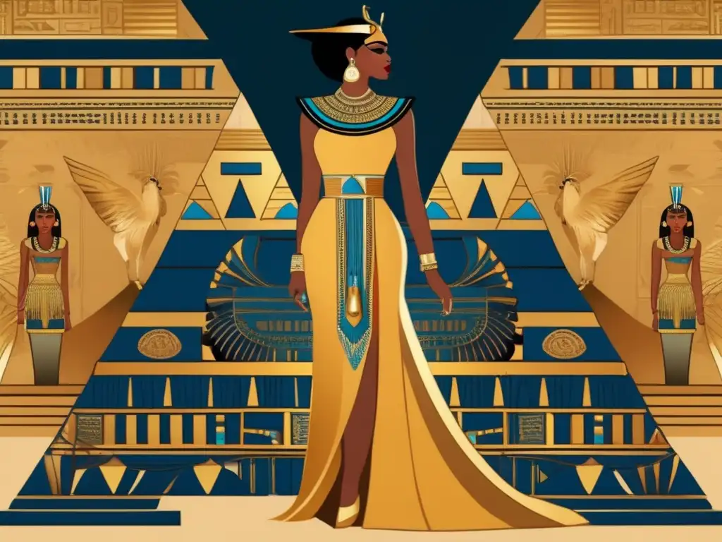 Diseño de moda inspirado en Egipto: Una ilustración ultradetallada en 8k muestra un deslumbrante atuendo vintage