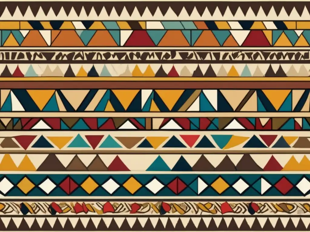 Diseño textil antiguo egipcio con intrincados patrones y colores vibrantes que transporta a la moda egipcia de la época de los faraones