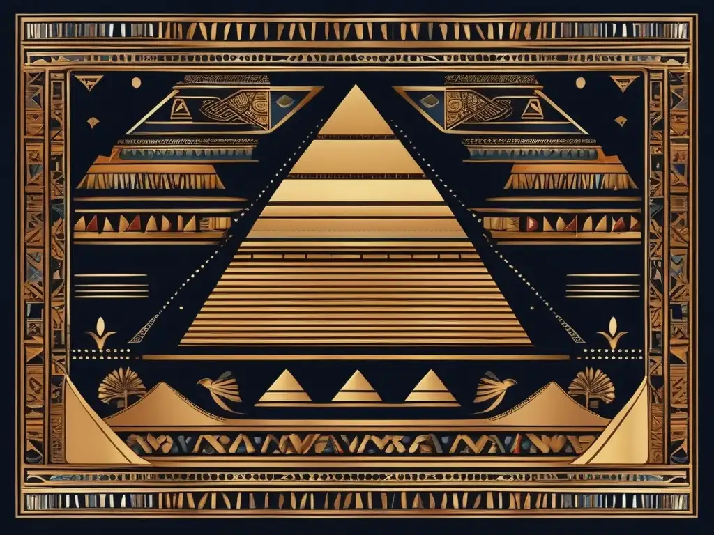 Diseños textiles moda egipcia: Una ilustración vintage de un detallado diseño egipcio en tela, con motivos de jeroglíficos, faraones y pirámides