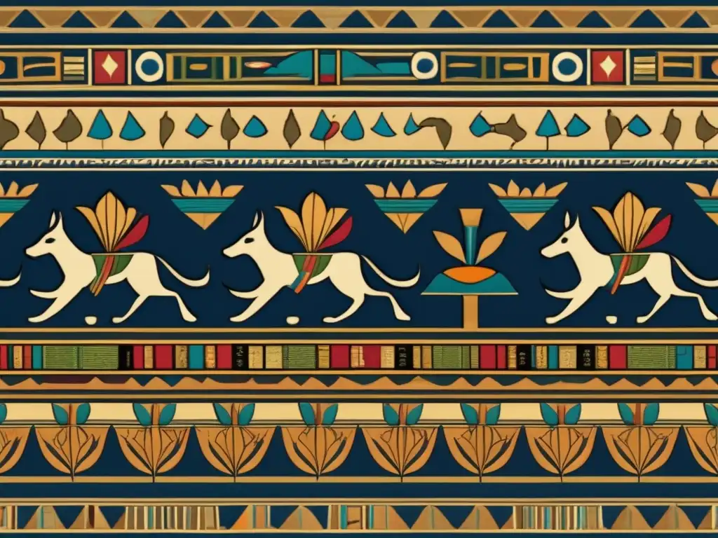 Diseños textiles moda egipcia: Intrincados patrones geométricos y vibrantes colores en una antigua tela egipcia