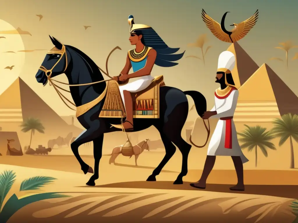 Ilustración vintage que muestra la doma y uso de animales en la agricultura egipcia