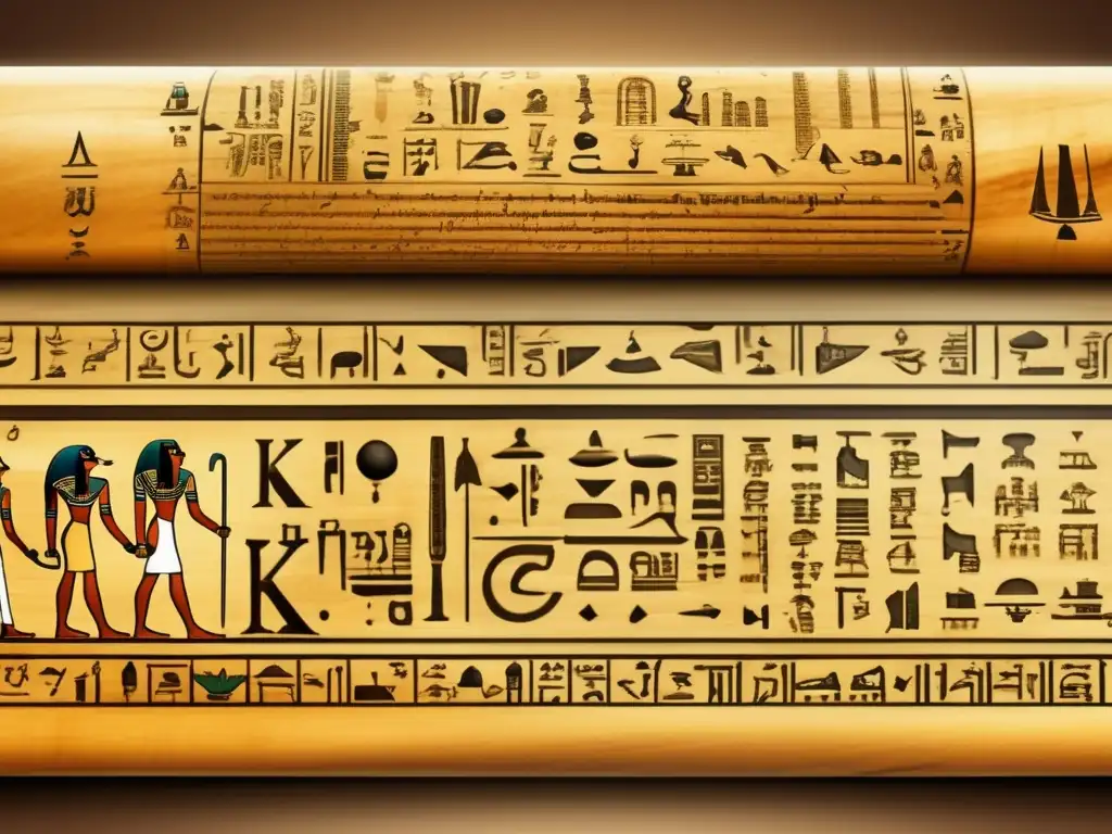 Aproximación egipcia a la circunferencia: Antiguo pergamino con jeroglíficos matemáticos, evocando misterio y belleza histórica