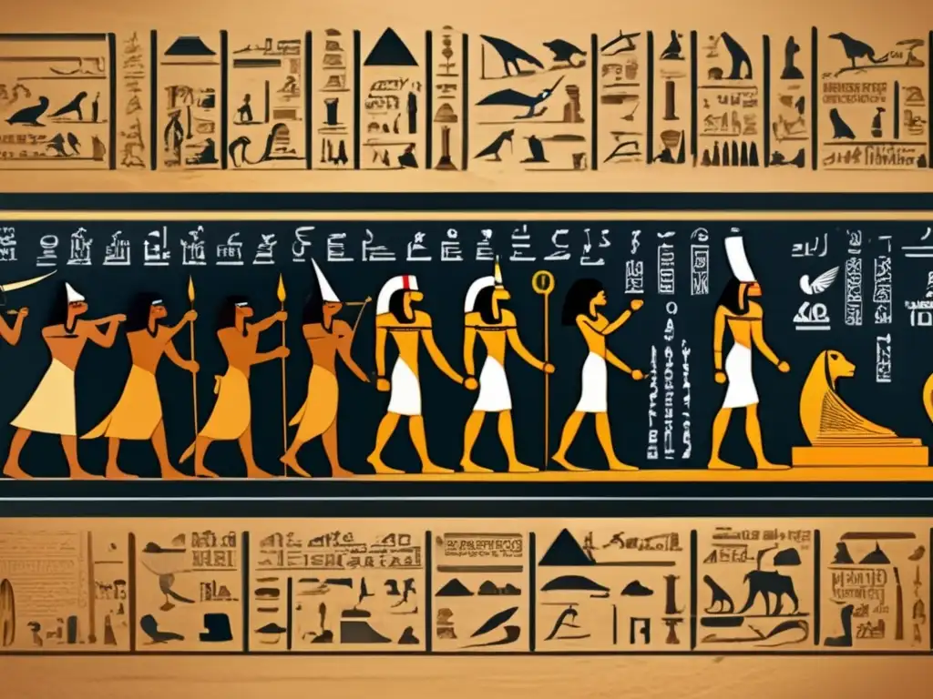 Evolución escritura egipcia a lo largo de los siglos: desde jeroglíficos en tabletas de piedra a escritura en papiros y jerática en papel antiguo