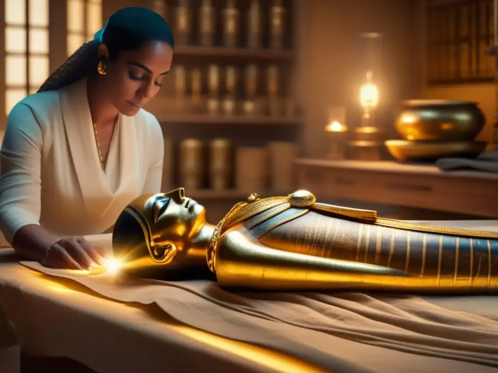 Una emocionante visualización digital de momias egipcias, donde se escanea y restaura meticulosamente una mummy antigua