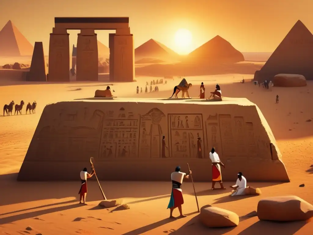 Emocionante escena al atardecer en un yacimiento arqueológico egipcio