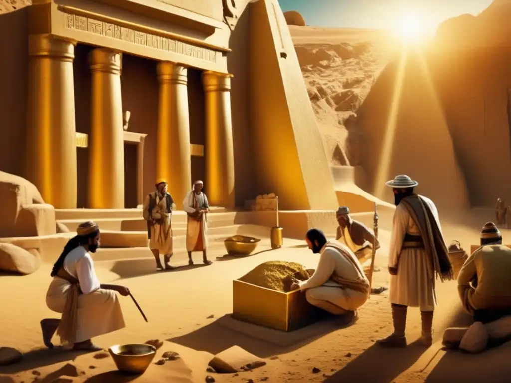 Emocionante imagen vintage que muestra la grandiosidad del descubrimiento de la tumba dorada del faraón Psusennes I en Tanis