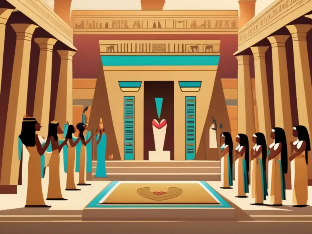 Emotiva ilustración de la Ceremonia del Pesaje del Corazón en el antiguo Egipto