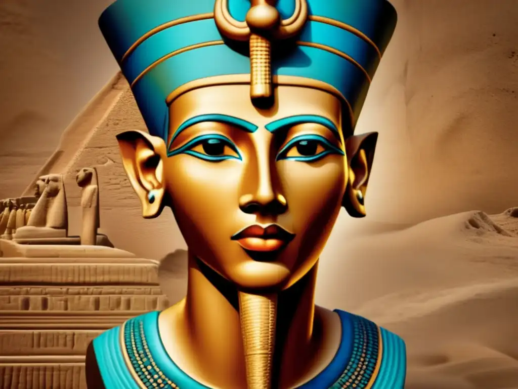 El enigma de Akhenatón en la antigua Egipto: una imagen detallada del icónico busto del faraón, cuyas reformas religiosas revolucionaron la sociedad