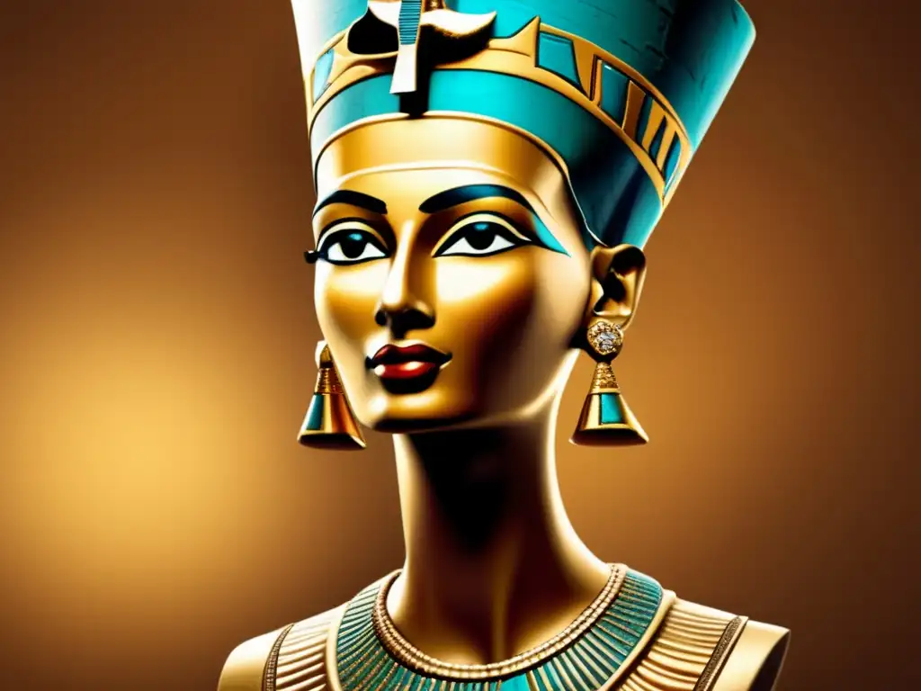 La enigmática belleza de Nefertiti en una imagen vintage, con sus rasgos esculpidos y su presencia serena