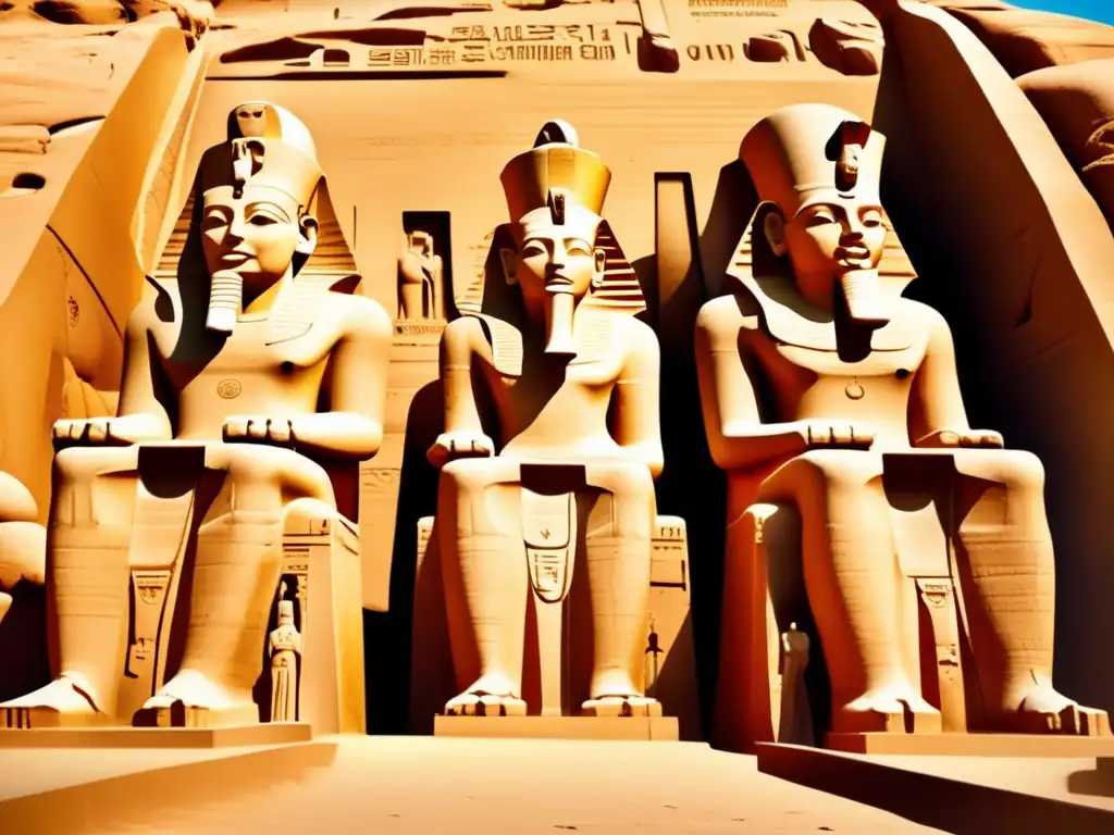 Estatuas enigmáticas de Abu Simbel: una imagen vintage que cautiva Las enigmáticas estatuas gigantes de Abu Simbel, una imagen vintage que evoca la majestuosidad y el misterio