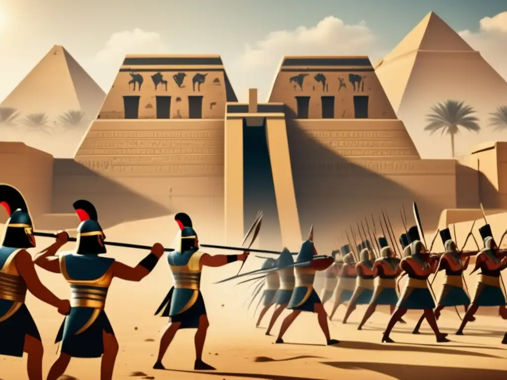 Entrenamiento de soldados en fortificaciones de Egipto: una imagen vintage que evoca la historia y la antigüedad egipcia