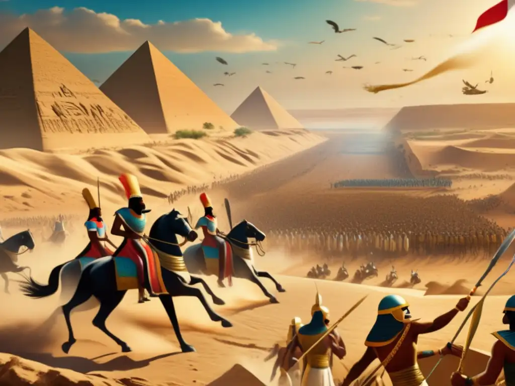 Épica Batalla de Kadesh en el antiguo Egipto, con Ramsés II liderando un ejército imponente