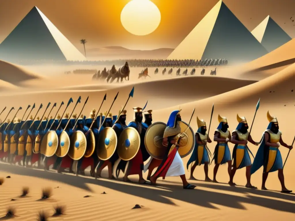 Un épico y detallado escenario de batalla en el antiguo Egipto se despliega ante nuestros ojos