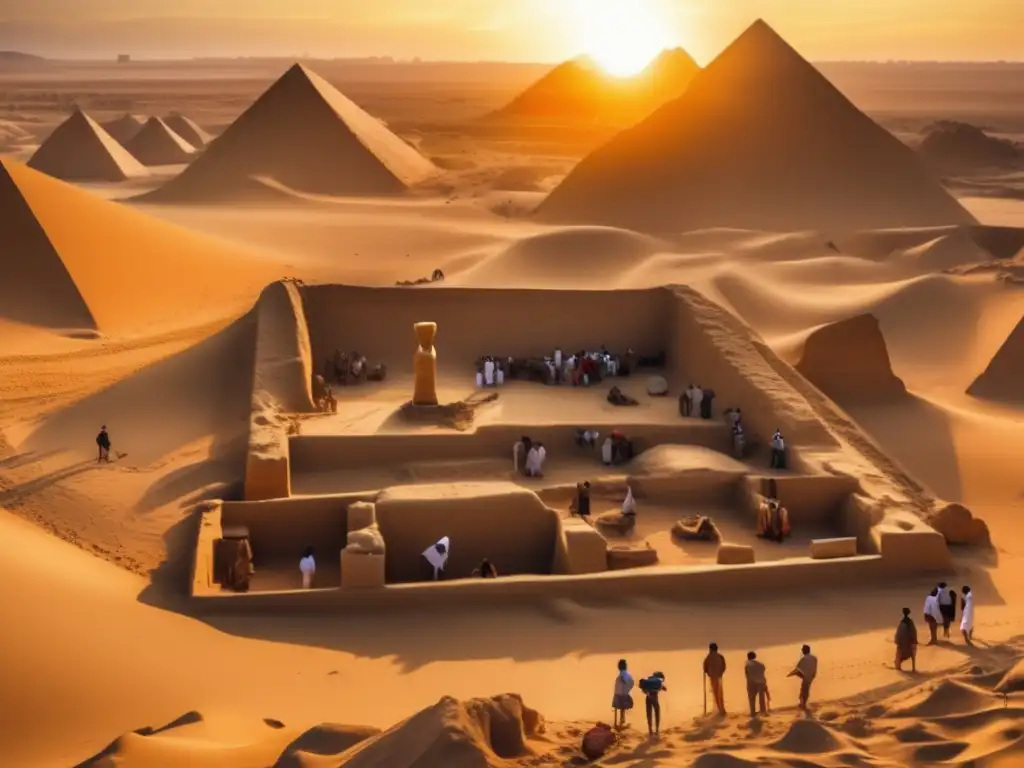 Un equipo de arqueólogos desentierra cuidadosamente ruinas y artefactos antiguos en el desierto de Egipto