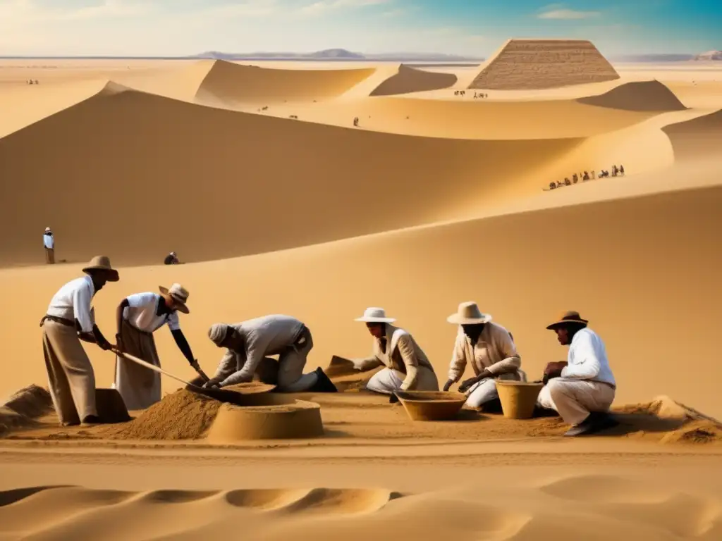 Un equipo arqueológico en acción en el desierto egipcio antiguo