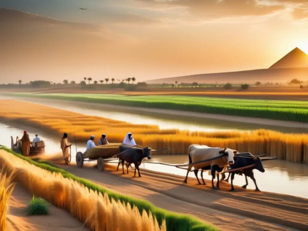 Una escena agrícola egipcia antigua se despliega en una imagen ultradetallada en 8k