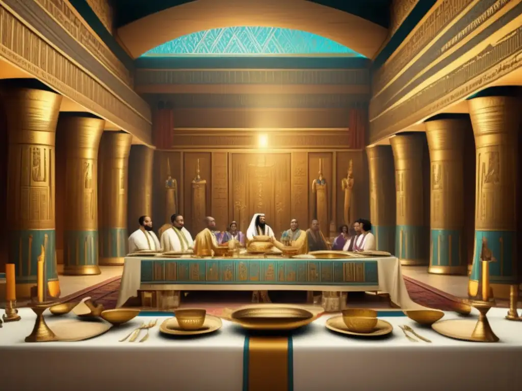 Una escena de banquete en un templo egipcio, con ceremonias de comensalidad en Egipto