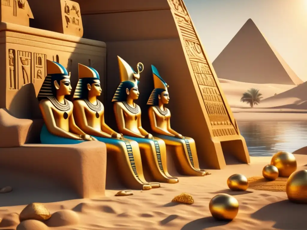 Una escena cautivadora de una orilla del antiguo Egipto bañada en cálida luz dorada