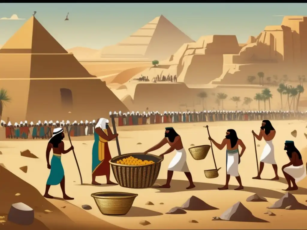 Una escena detallada de la antigua minería en el Imperio Antiguo de Egipto