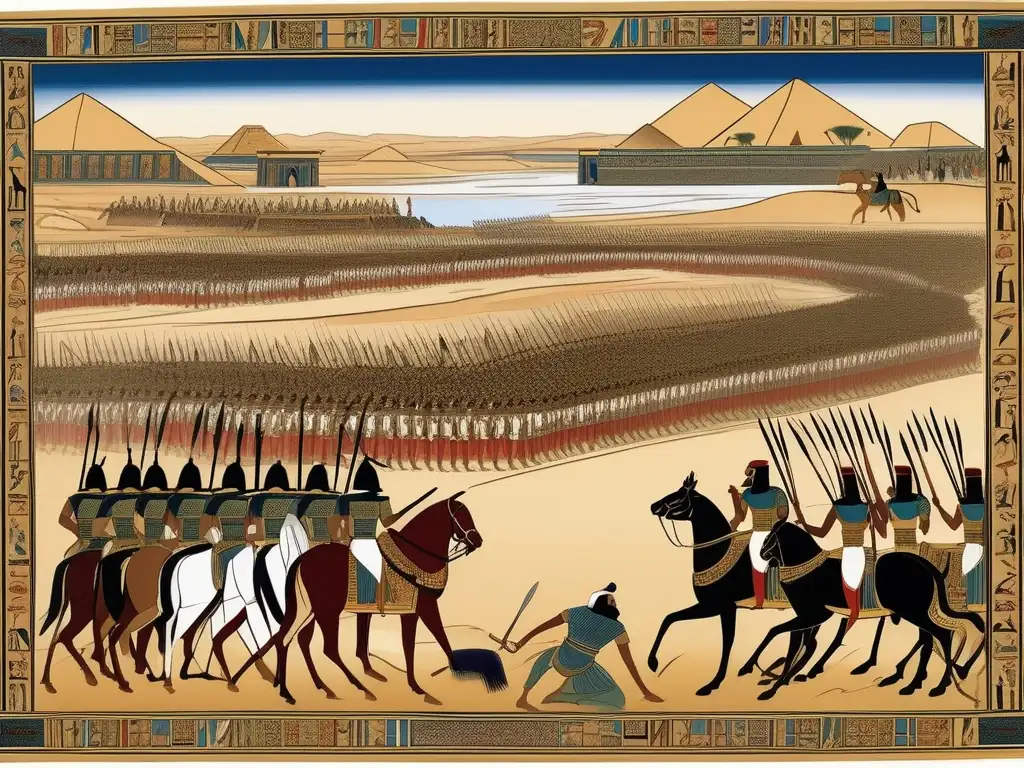 Una escena detallada de una batalla antigua egipcia se despliega ante nuestros ojos