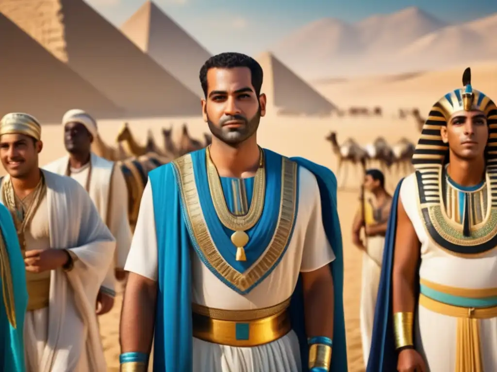 Una escena detallada en 8k que muestra la indumentaria masculina en el antiguo Egipto