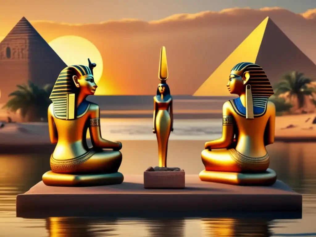 Una escena mística y serena en Egipto con estatuas ushebti más allá