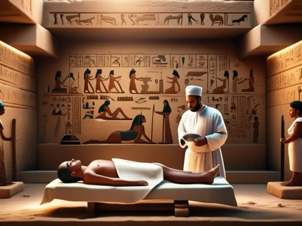 Escena en 8k de prácticas quirúrgicas egipcias antiguas