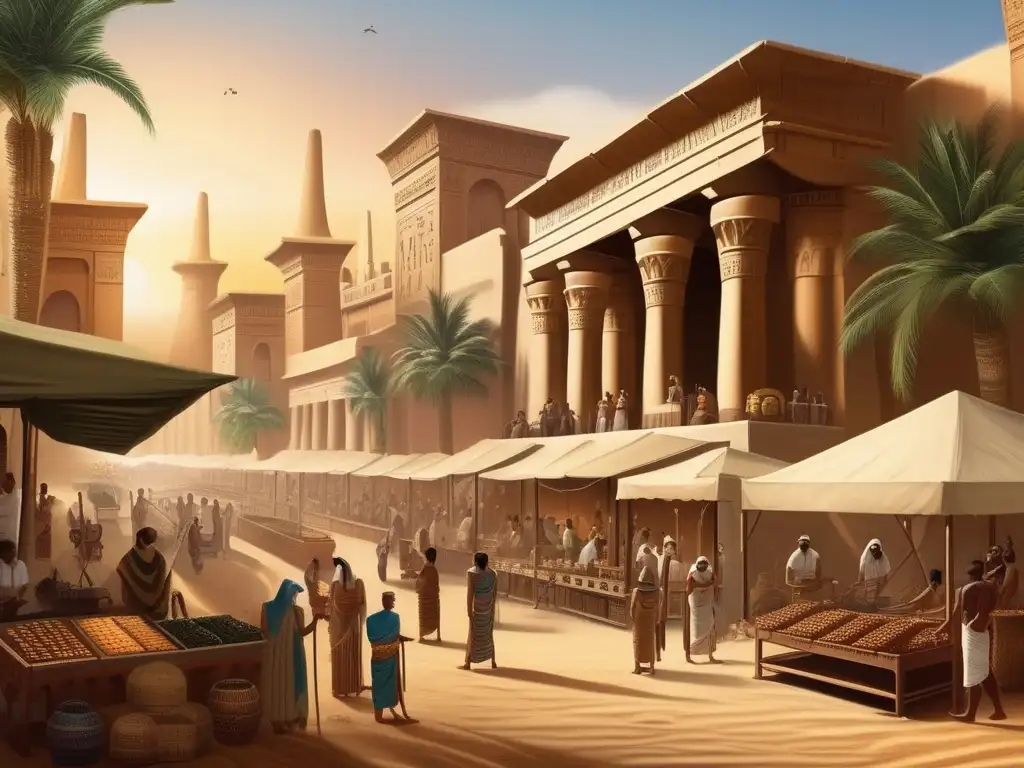 Una escena vibrante en el Antiguo Egipto muestra innovaciones tecnológicas como joyería, cerámica y escritura en papiros
