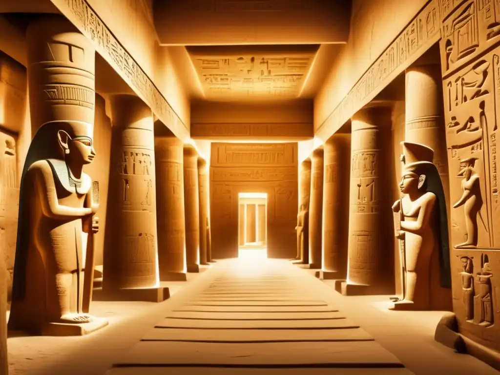 Escena vintage del interior del Templo de Seti I en Abydos, Egipto