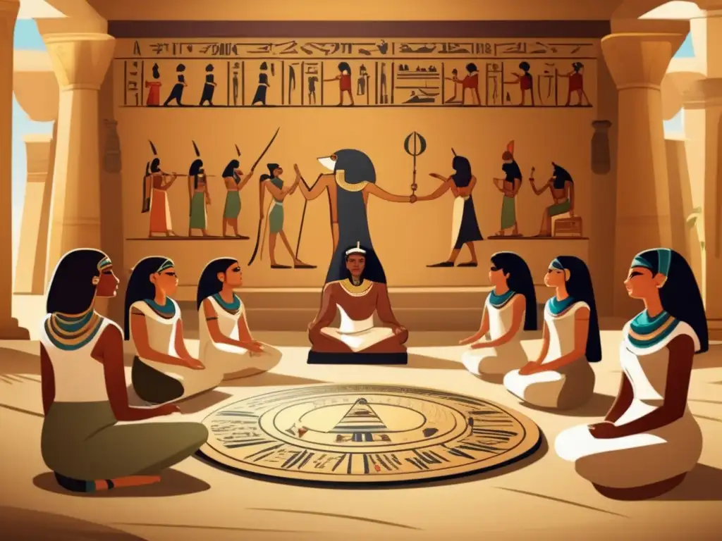 Una escena vintage del sistema educativo Antiguo Egipto