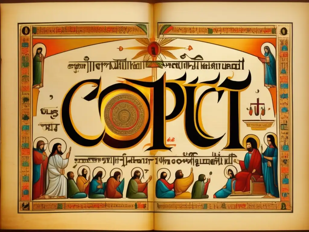Diferentes escrituras del Egipto antiguo cobran vida en un manuscrito copto iluminado con colores vibrantes y una caligrafía intrincada