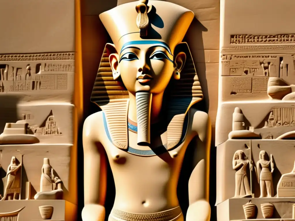 Escultura de Akhenaton en Amarna: Detalle exquisito de la antigua obra de arte egipcia que retrata al faraón Akhenaton y sus revolucionarios cambios religiosos y artísticos