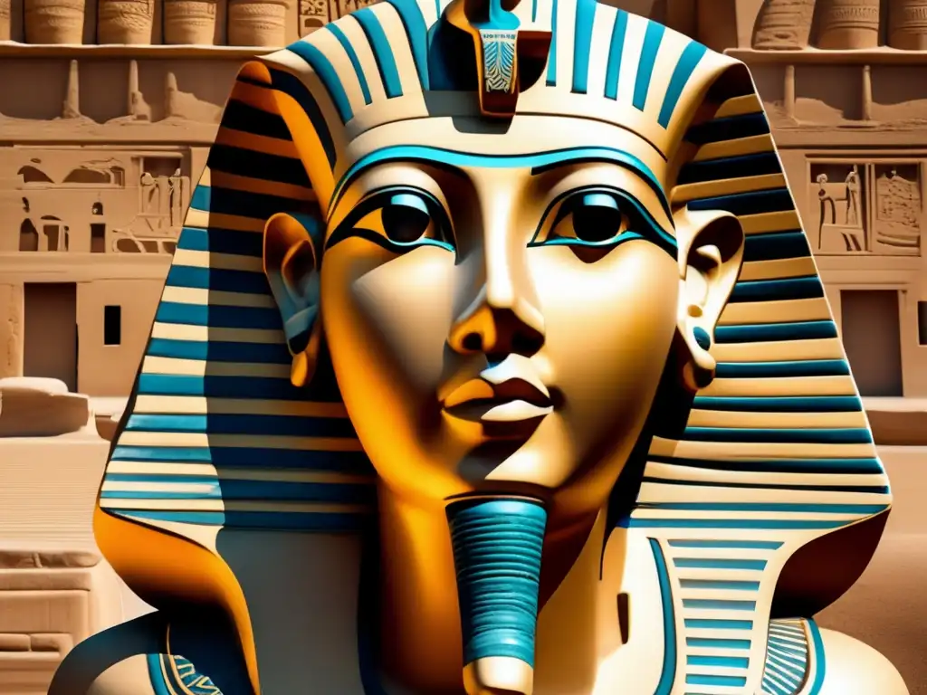 Una escultura egipcia antigua detallada, con su rostro borrado intencionalmente
