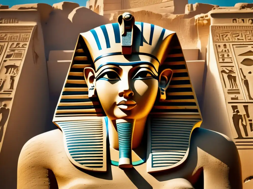 Una escultura egipcia vintage detallada, con su rostro deliberadamente desfigurado, muestra los efectos de la iconoclasia en el arte egipcio