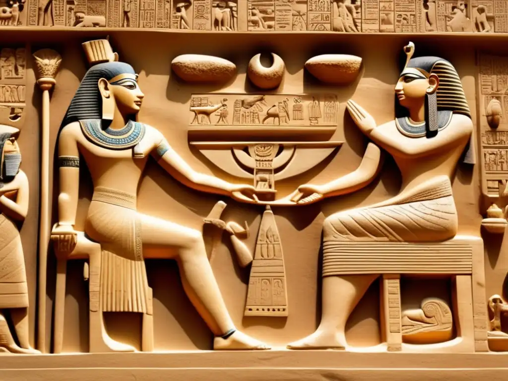 Escultura y Pintura en la civilización del Antiguo Egipto: Relieve de piedra detallado que muestra la vida cotidiana de los egipcios