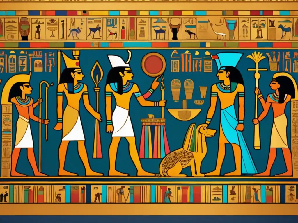 Espectacular imagen vintage de un mural egipcio antiguo con colores vívidos y detalles intrincados