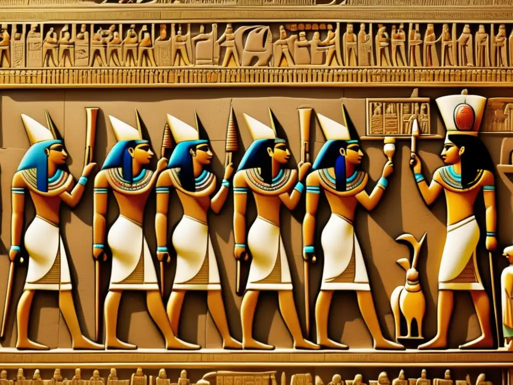 Espléndido relieve en piedra que muestra una procesión de faraones y su séquito
