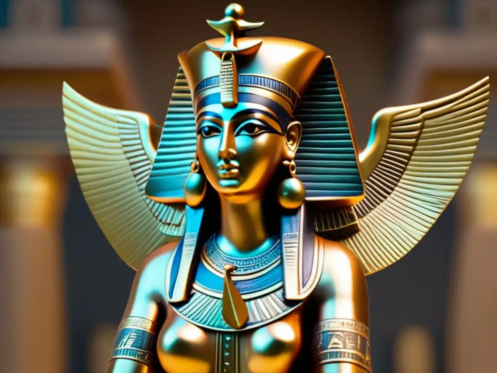 Una estatua de bronce y oro de la diosa Isis, muestra la metalurgia en la civilización egipcia