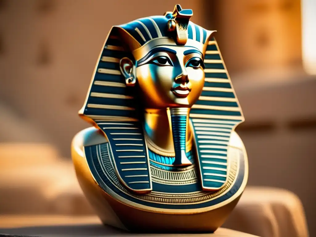 Una estatua egipcia antigua, conservada con esmero, adornada con jeroglíficos