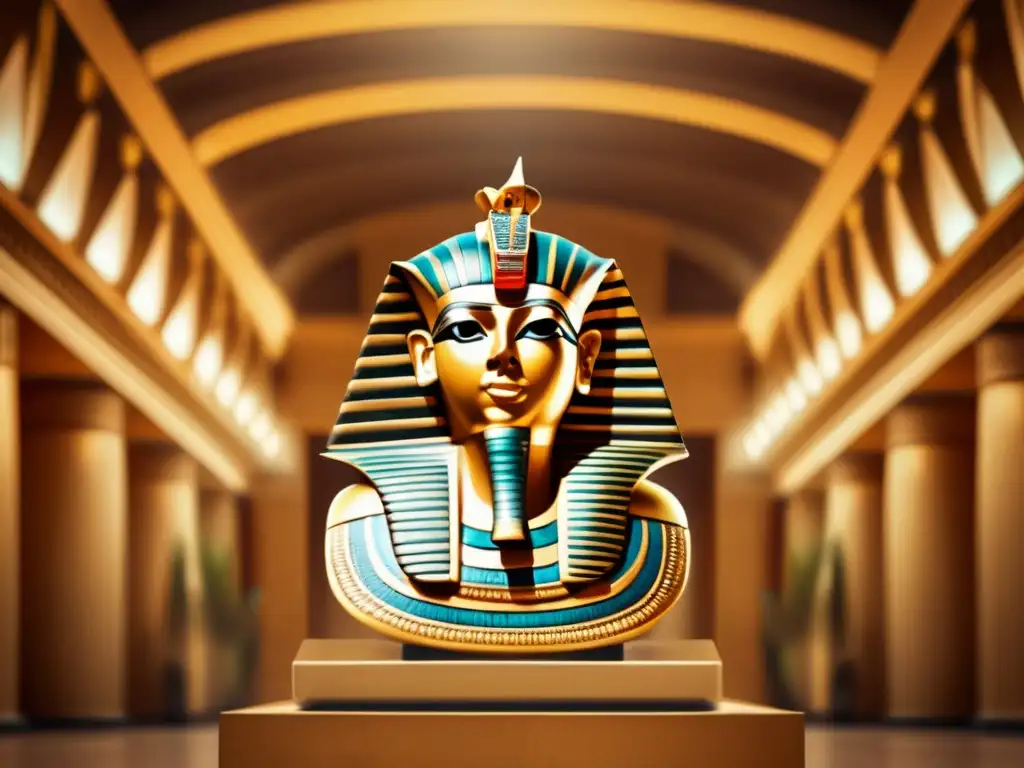 Una estatua faraónica esculpida con impresionante simetría destaca en un majestuoso salón del museo