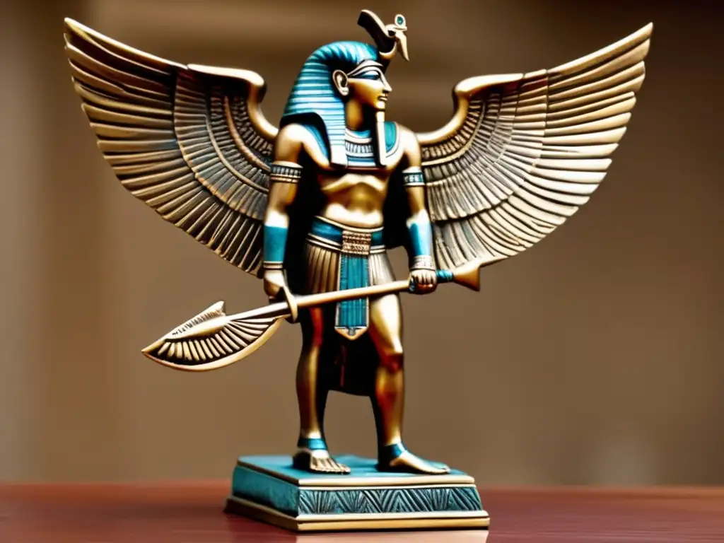 Estatuilla de Horus en combate: una obra maestra de bronce de 10 pulgadas de altura, detallada y cautivadora
