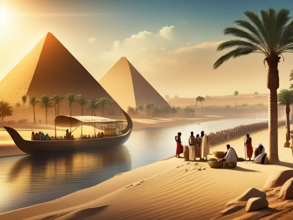 Una ilustración en estilo vintage muestra la innovación tecnológica de las primeras dinastías de Egipto: el shaduf