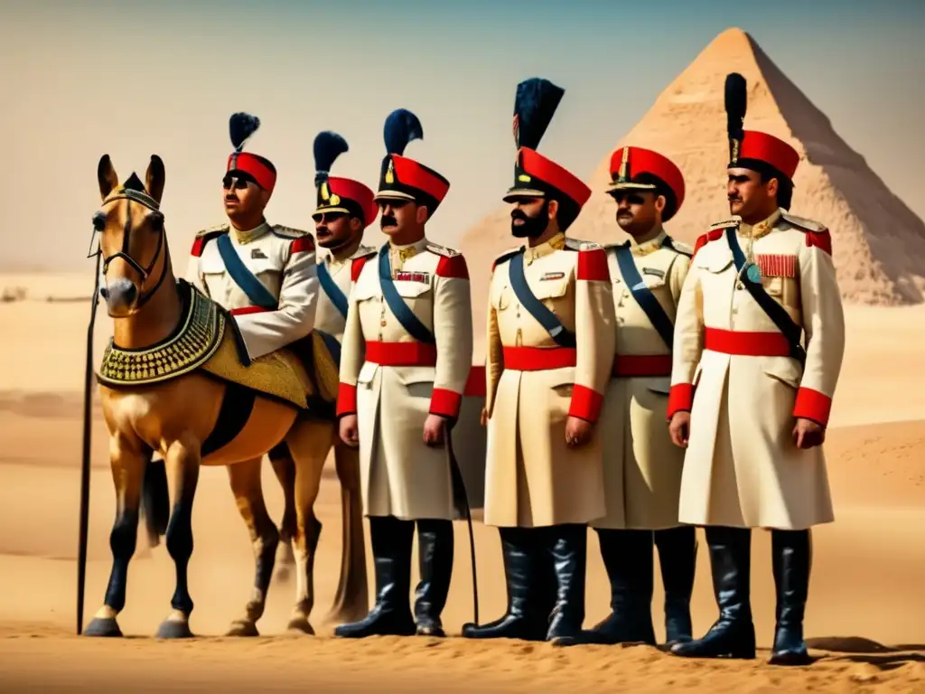 Estrategas del desierto: Generales destacados en la historia militar egipcia, unidos en un paisaje desértico vintage